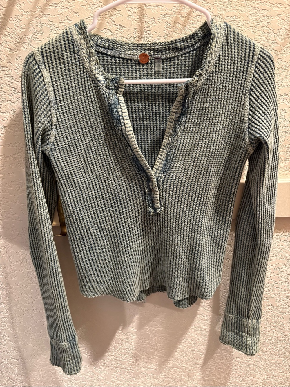 Long Sleeve Waffle Henley Top